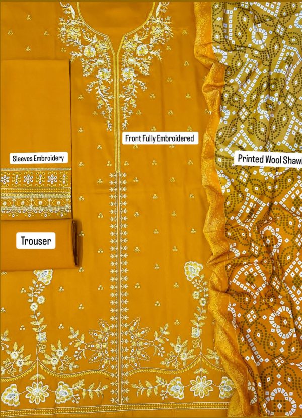 Dhanak 3pc havy embroidery with Pashmina shawl